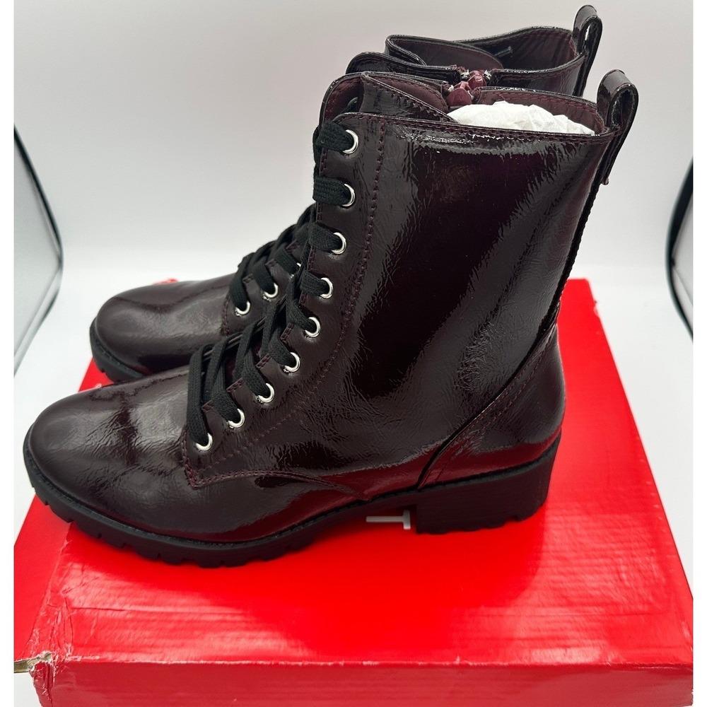 True Craft Women's Sz 10 Raylee Combat Boots Wine Patent Glossy Grungeâ Goth NIB